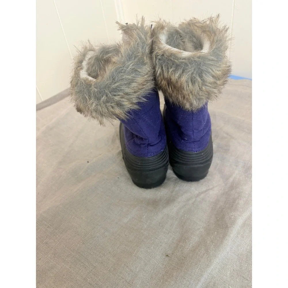 Purple Faux Fur Trim‎ Winter Snow Boots Waterproof Duck Boots Bungee Laces